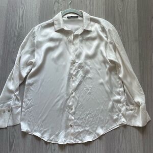 Zara Satin Button-up Blouse - Cream/Ivory